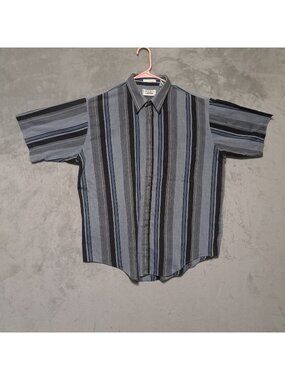 Impact XL Button Up Shirt Gray Blue Stripe Short Sleeve Casual Office Wear